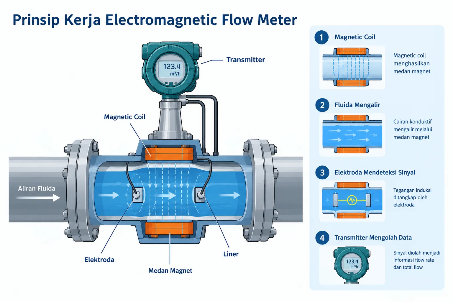 Prinsip Kerja Electromagnetic Flow Meter